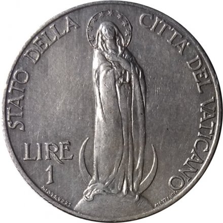 Ватикан 1 лира 1933 год (двойная дата)