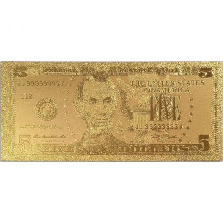 Сувенирная банкнота США 5 долларов (золотые) - UNC