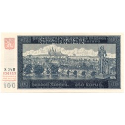 Богемия и Моравия 100 крон 1940 год (образец) - Панорама Пражского Града и Карлова моста UNC