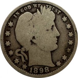 США 25 центов (1/4 доллара) 1898 год (без отметки МД)