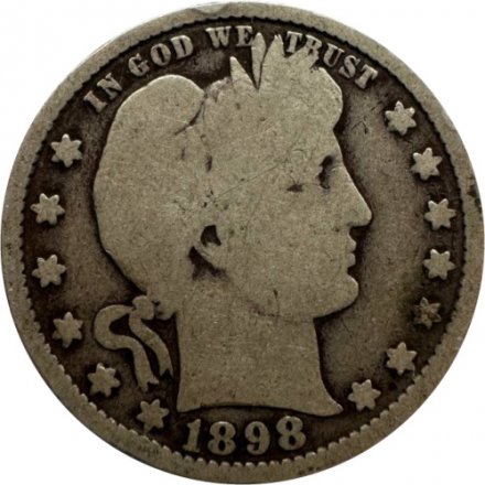 США 25 центов (1/4 доллара) 1898 год (без отметки МД)