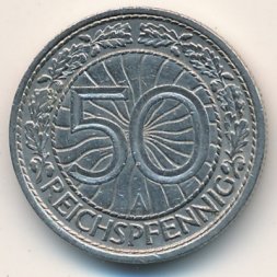 Веймарская республика 50 рейхспфеннигов 1930 год (A)