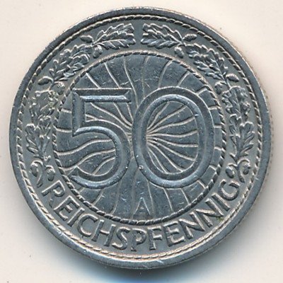 Веймарская республика 50 рейхспфеннигов 1930 год (A)