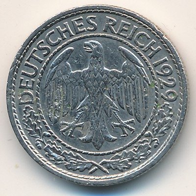 Веймарская республика 50 рейхспфеннигов 1930 год (A)