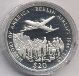 Монета Либерия 20 долларов 2003 год - Берлинский воздушный мост 1948-1949