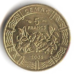 Монета Центральная Африка 5 франков 2006 год