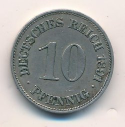 Германия 10 пфеннигов 1891 год (E)