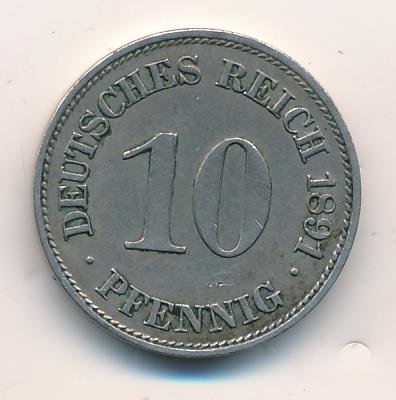 Германия 10 пфеннигов 1891 год (E)