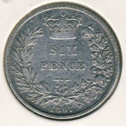 Великобритания 6 пенсов 1867 год