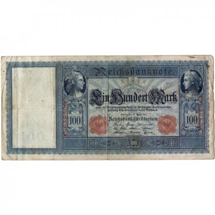 Германия 100 марок 1910 год (красная печать) - F