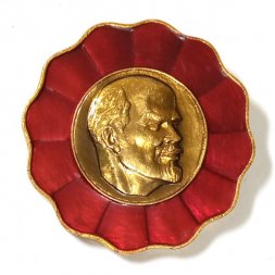 Значок Ленин на красном банту