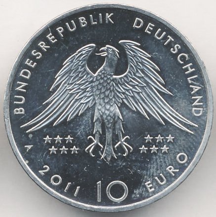 Германия 10 евро 2011 год - 150 лет открытию Археоптерикса
