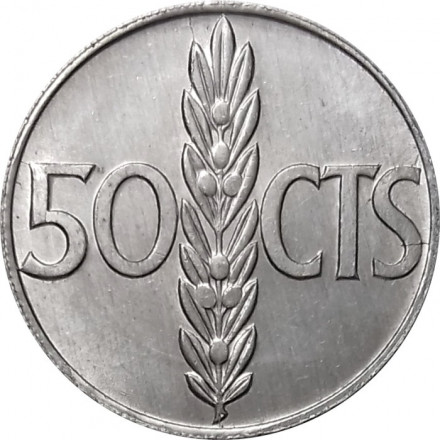 Испания 50 сентимо 1966 год (67 внутри звезды) - Франсиско Франко