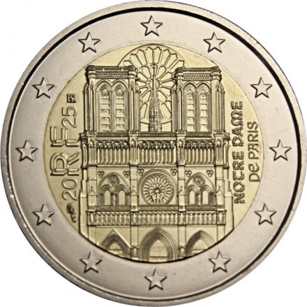 Франция 2 евро 2025 год - Собор Парижской Богоматери