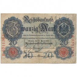Германия 20 марок 1910 год - F