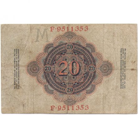 Германия 20 марок 1910 год - F