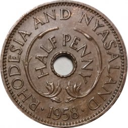 Родезия и Ньясаленд 1/2 пенни 1958 год