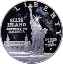 США 1 доллар 1986 год - 100-летие Статуи Свободы. Остров Эллис (S, Proof)