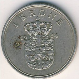 Дания 1 крона 1964 год - Король Фредерик IX