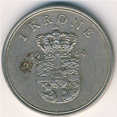 Дания 1 крона 1964 год - Король Фредерик IX