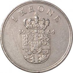 Дания 1 крона 1964 год - Король Фредерик IX