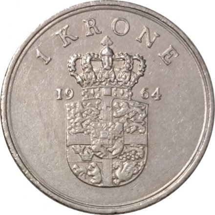 Дания 1 крона 1964 год - Король Фредерик IX