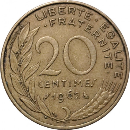 Франция 20 сантимов 1962 год