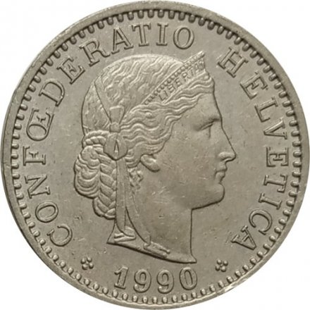 Швейцария 20 раппенов 1990 год