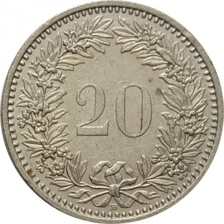 Швейцария 20 раппенов 1990 год