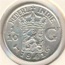Монета Нидерландская Индия 1/10 гульдена 1941 год