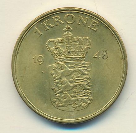 Дания 1 крона 1948 год - Король Фредерик IX