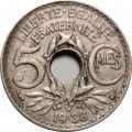 Франция 5 сантимов 1938 год (новый тип, без точек вокруг даты)