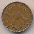 Австралия 1 пенни 1943 год - Король Георг VI. Кенгуру (точка после &quot;PENNY&quot;)
