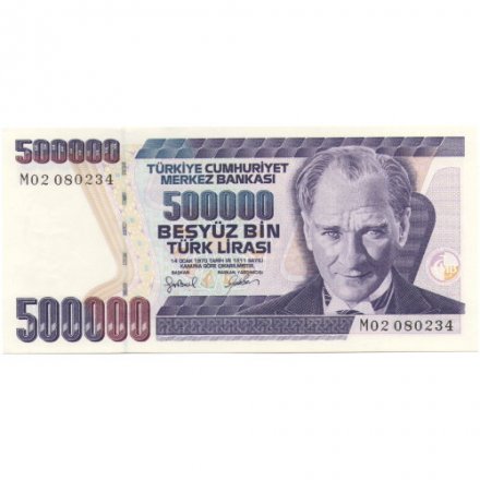 Турция 500000 лир 1998 год - Мустафа Кемаль Ататюрк. Монумент Мучеников Чанаккале - UNC