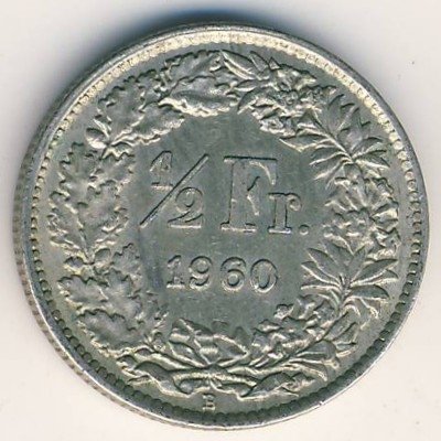 Швейцария 1/2 франка 1960 год