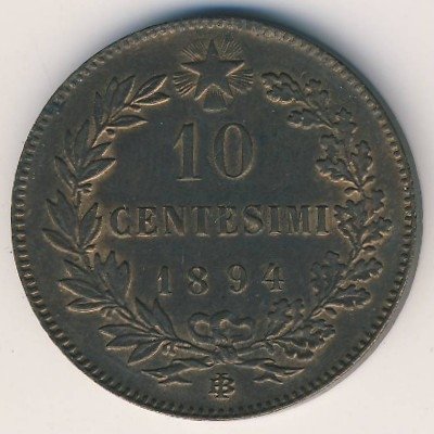 Италия 10 чентезимо 1894 год - Король Умберто I