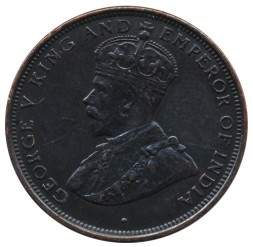 Монета Цейлон 1 цент 1929 год - Георг V