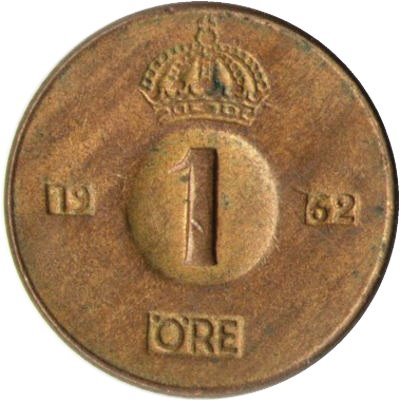 Швеция 1 эре 1962 год - Король Густав VI Адольф