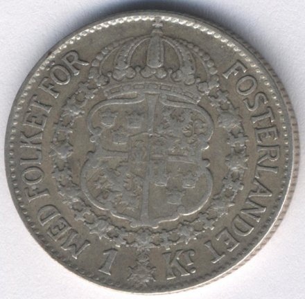 Швеция 1 крона 1940 год - Король Густав V