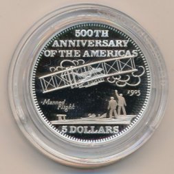 Багамские острова 5 долларов 1992 год - 500 лет Америке