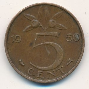 Нидерланды 5 центов 1950 год
