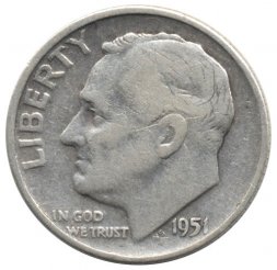 США 1 дайм (10 центов) 1951 год - Рузвельт (D)