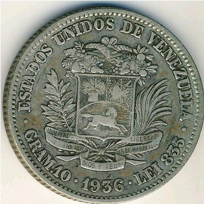 Венесуэла 2 боливара 1936 год