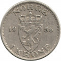 Норвегия 1 крона 1956 год - Король Хокон VII