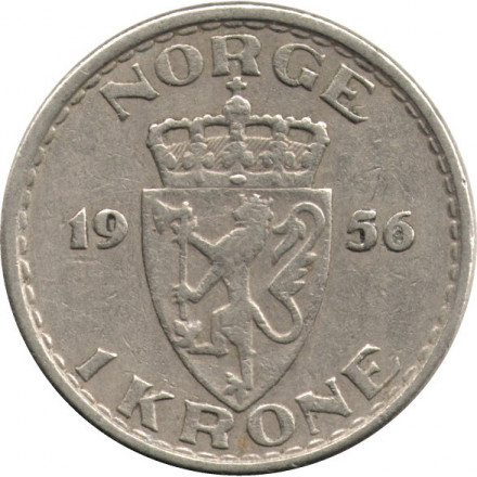 Норвегия 1 крона 1956 год - Король Хокон VII