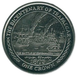 Остров Мэн 1 крона 2005 год - 200 лет Трафальгарскому сражению. Битва при Копенгагене