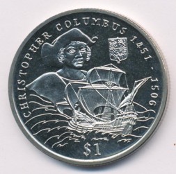 Монета Либерия 1 доллар 1999 год - Христофор Колумб
