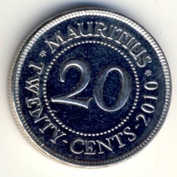Монета Маврикий 20 центов 2010 год - Сивусагур Рамгулам