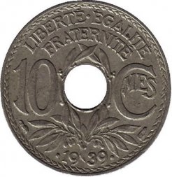 Франция 10 сантимов 1939 год