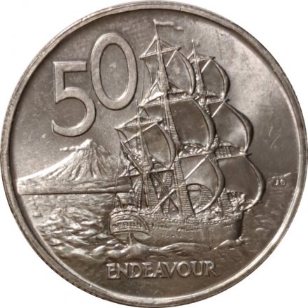 Новая Зеландия 50 центов 1976 год - Парусник «ENDEAVOUR» (BU)